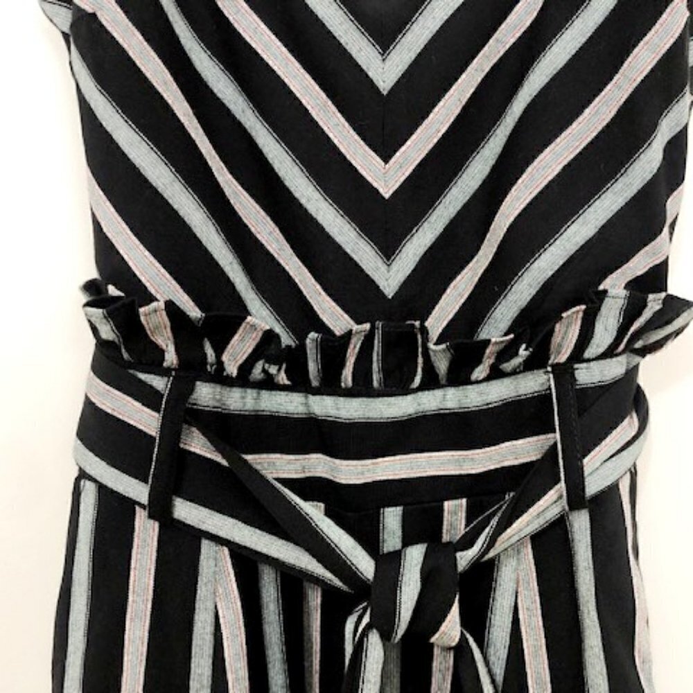 FRANCESCA'S Harper Heritage Antonia Belted Black Striped Jumpsuit - Picture 4 of 8